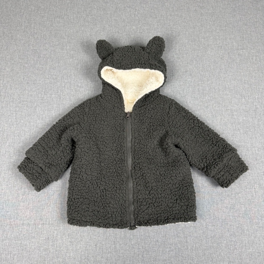 Tullabee Grey Sherpa Fleece Bear Ear Jacket 12-18M NWT
